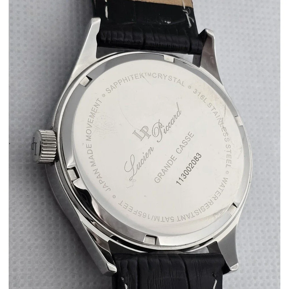 Men's Lucien Piccard Grande Dress Round Small Second Hand Silver Tone Watch 13